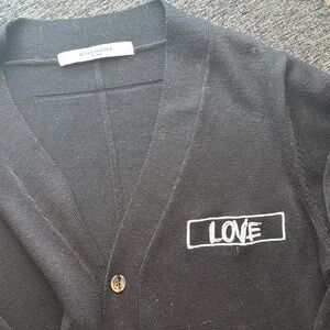 Black Love Cardigan Sweater with Embroidered Detail
